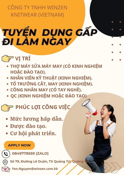 Winzen knitwear tuyển dụng thợ may tại quảng trị