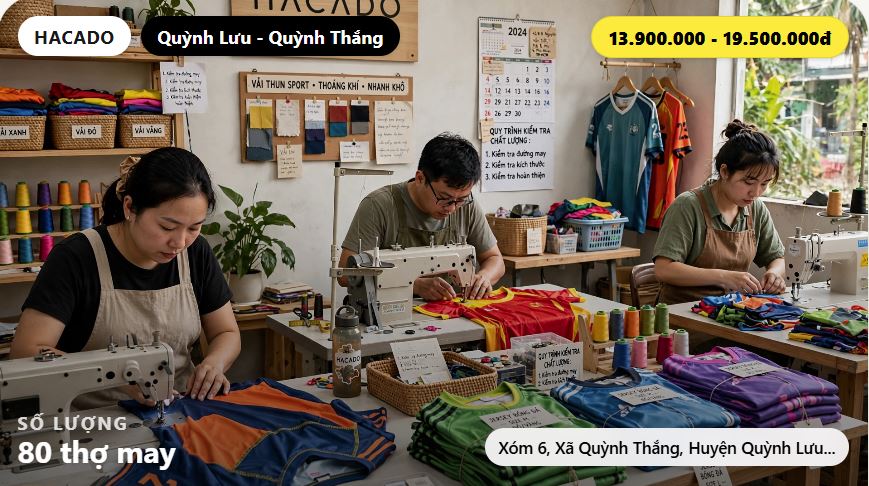 Xưởng may áo thể thao hacado quỳnh thắng tuyển thợ may giỏi
