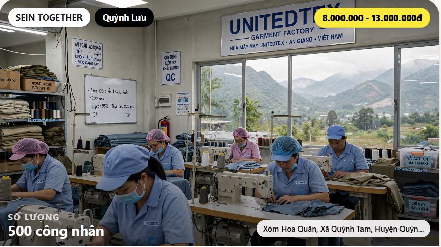 SEIN Together Vinh Vina tuyển gấp 500 thợ may tại Quỳnh Lưu Nghệ An